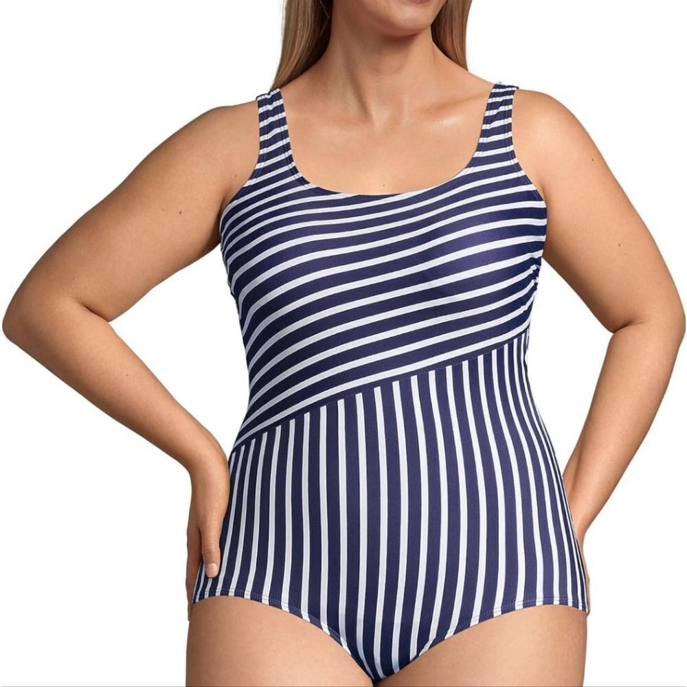 Lands End Blue White Striped One Piece Swimsuit Size 26W